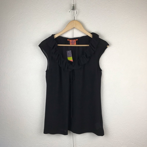Tory Burch Tops - Tory Burch l Black Silk Chiffon Ruffle Tank Blouse